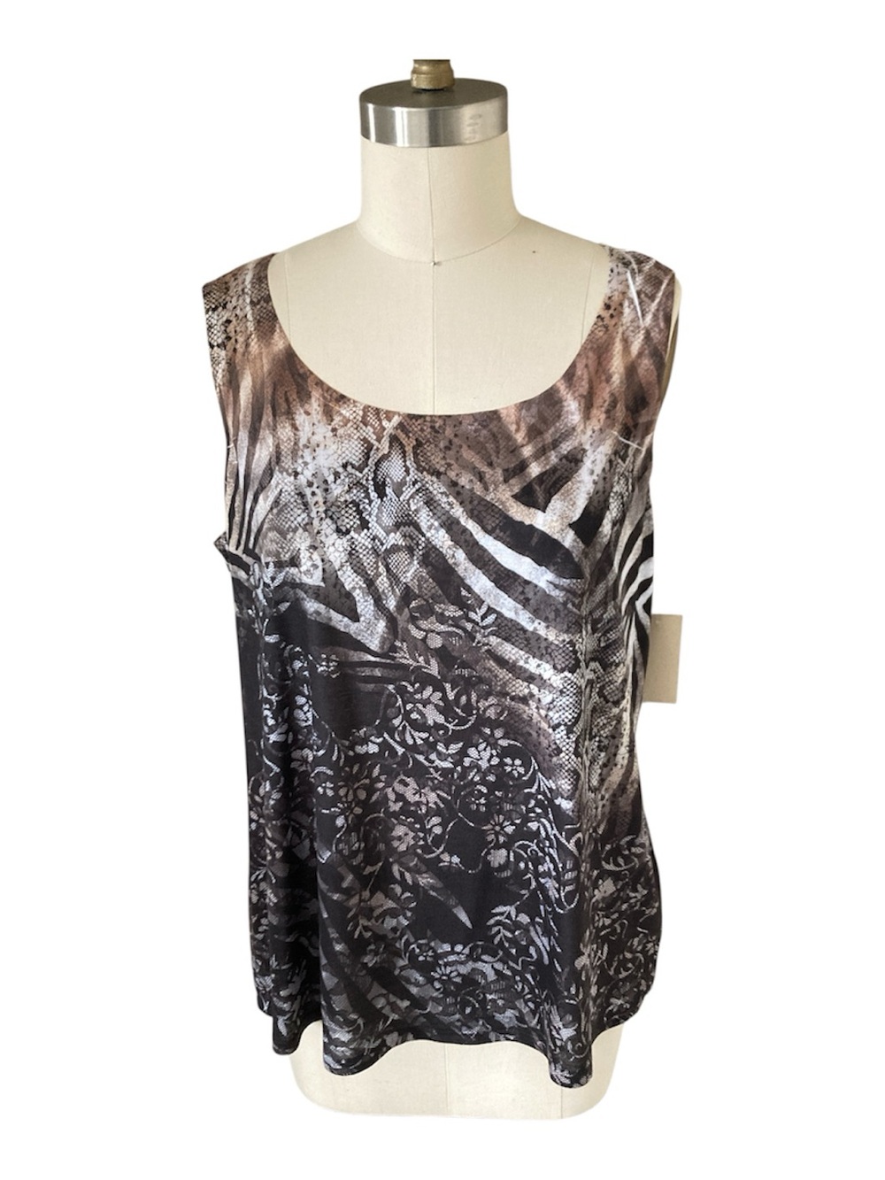 Coldwater Creek Brown & Black Abstract Animal Floral Tank